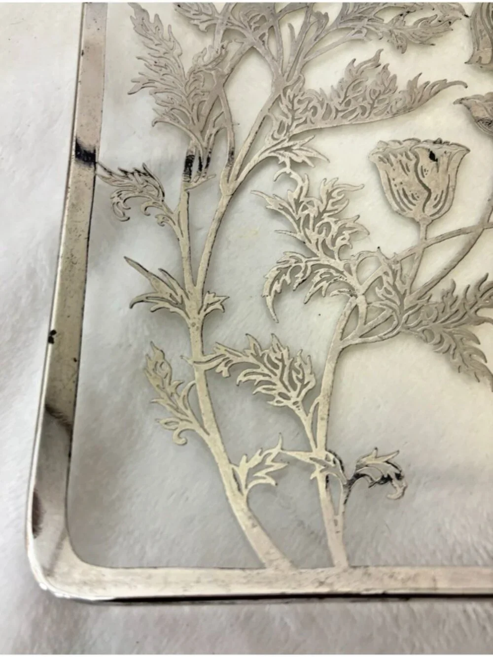 VTG MCM 1950's Silver City Floral Poppy Glass Overlay Platter Horderves Tray